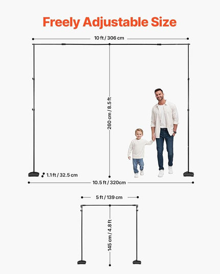 VEVOR Backdrop Stand, 8.5 x 10 ft Adjustable Photo Backdrop Stand Kit, Portable Background with 7 Crossbars, Heavy Duty Projector Screen, for Wedding, Photo Video Studio & Party