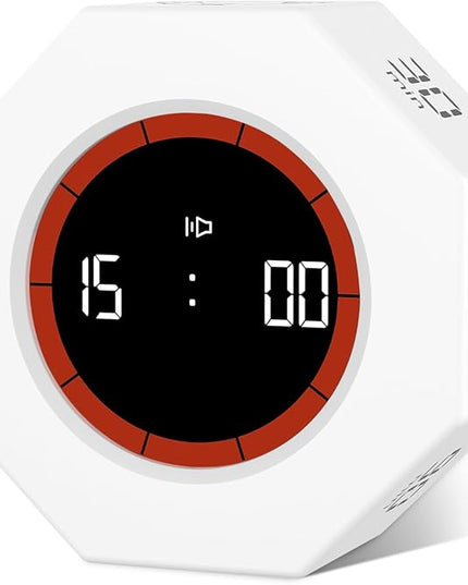 GuDoQi Digital Productivity Timer, Octagon Rotating Pomodoro Timers with Gravity-sensor, 1-3-5-15-30-60-90 Min Countdown, Portable Adjustable Sound Alert Multi Desk Timer or Study Task, Kitchen, White