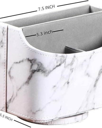 Arniche PU Leather Remote Control Holder,360 Degree Spinning Desk TV Remote Caddy,Desk Organizers and Accessories,for Controller,Media,Mail,Calculator,Mobile Phone,Pen Storage Holder(White Marble)