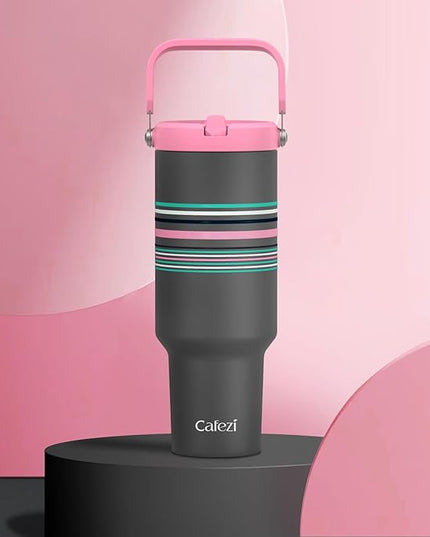 40 oz Tumbler with Handle Flip Straw, Vacuum Insulated Tumblers with Flip Straw and Top Handle, Reusable Insulated Cup for Home, Outdoors, Leakproof, Fits in Cup Holder, Cold for 30 Hours