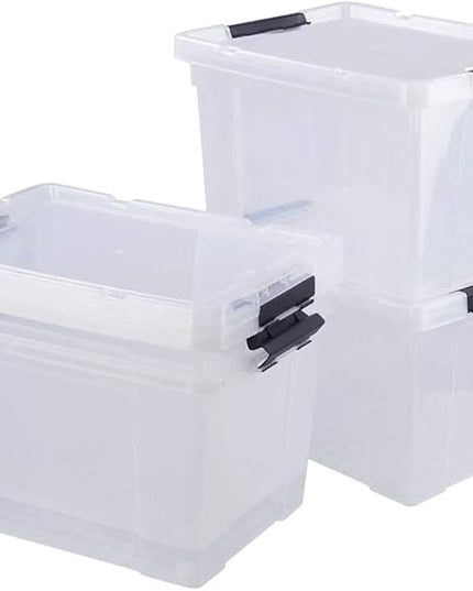 40 Quart Clear Plastic Storage Box with Lid and Wheels, Large Storage Bin, 4 Packs