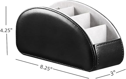 Arniche PU Leather Remote Control Holder with 5 Compartments - Storage Tray & Desktop Organizer for TV Remotes,Glasses,Pens,Accessories - Space-Saving Design for Bedside Table & Office Desk (Black)