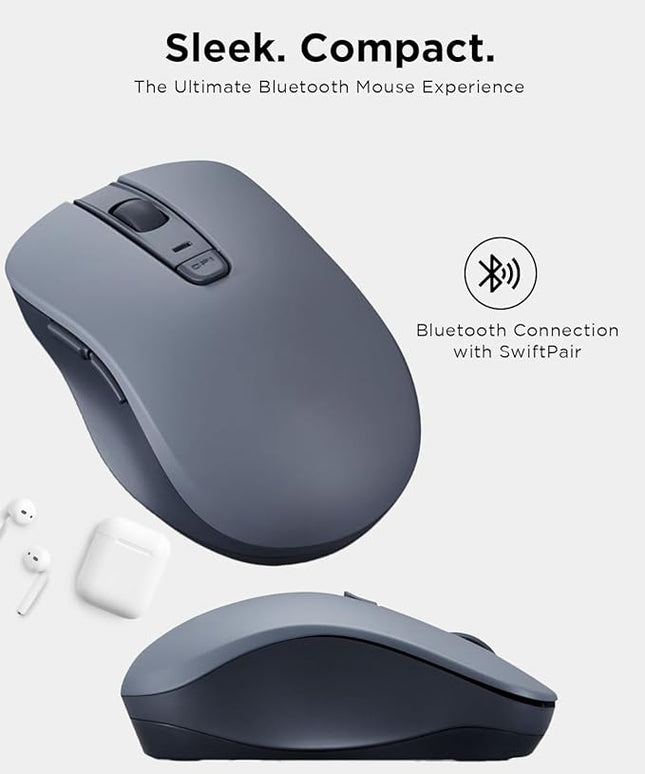 Lenovo Bluetooth Silent Mouse (WL300) - 5 Button Computer Mouse with Silent Left & Right Click – Sculpted Grip, Microsoft Swift Pair, Up to 1600 DPI (Grey)