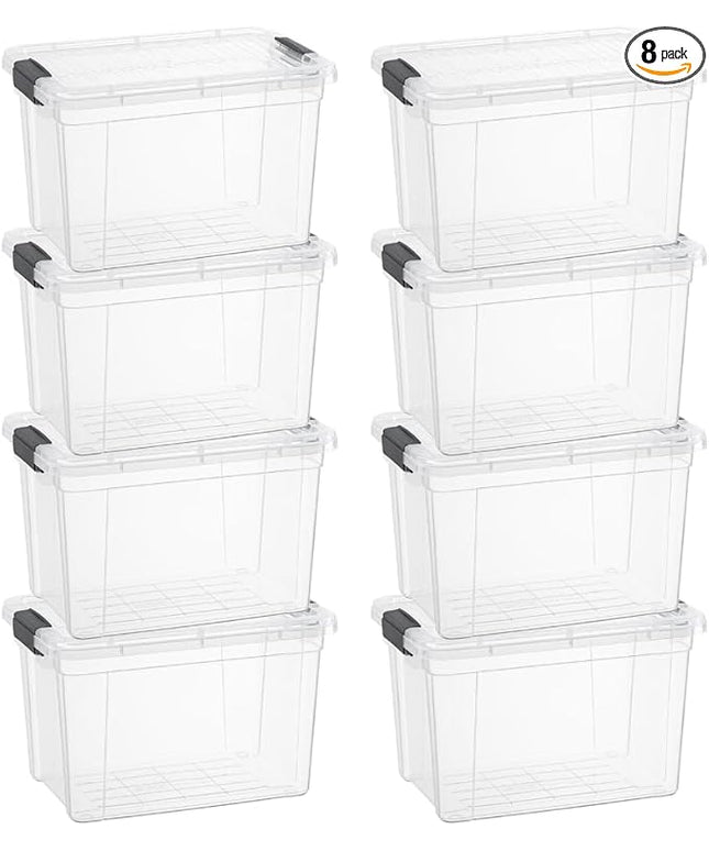 Superio Storage Bins with Lids- 8 Pack, 2.5 Qt Clear Boxes for Organizing, Stackable Plastic Containers- BPA Free, Non-Toxic, Odor Free, Organizer for Home, Office, Dorm