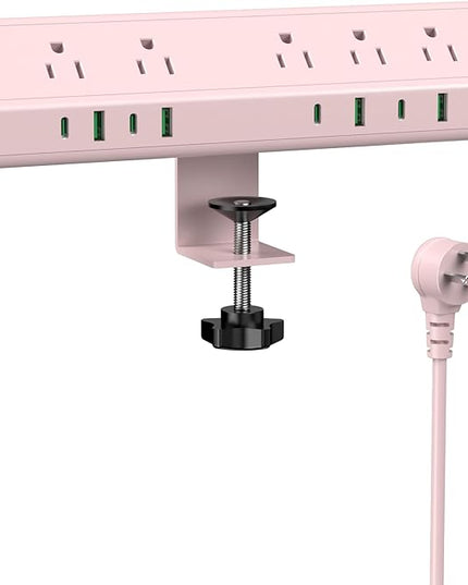 Jgstkcity Desk Clamp Power Strip, 45W Fast Charging Station,4 USB-C, 4 USB-A,1200J Surge Protector,ETL Listed,1875W Extension Cord,Multiple Outlets for Home, Office (Pink, 6 FT Cable)