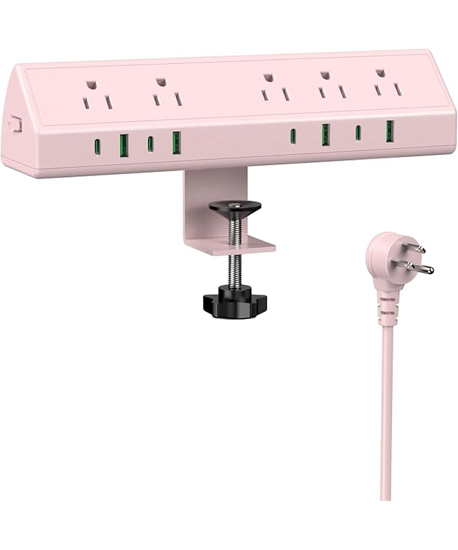 Jgstkcity Desk Clamp Power Strip,45W Fast Charging Station,4 USB-C,4 USB-A,1200J Surge Protector,ETL Listed,1875W Extension Cord,Multiple Outlets for Home, Office (Pink, 10 FT Cable)