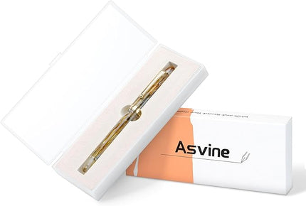Asvine V126 Vacuum Filling Fountain Pen Brown Swirl Transparent Acrylic, Medium Nib Large-Capacity with Gift Case