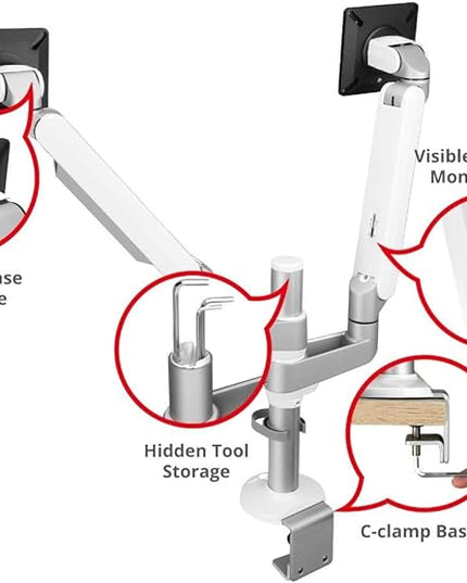 SIIG MTPRO Dual Monitor Arm Desk Mount, Fully Adjustable Mechanical Spring Design, up to 32" Display, Max 19.8 lbs per arm, VESA 75/100mm, Cable Management, BIFMA and TAA Compliant