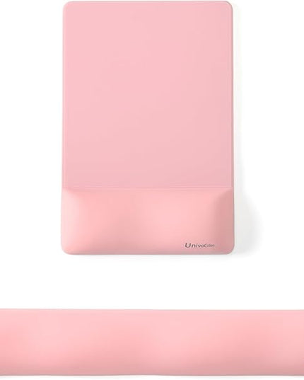UnivoColors Design-Wave Set of Keyboad Wrist Rest & Mouce Pad,Artificial Sheepskin+Memory Foam+Ergonomic+Anti-Slip Gel, Resilience Support During Work and Gaming,Keyboard Accessory,Pink,N
