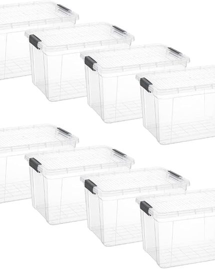Superio Clear Storage Boxes with Lids, 14.25 Quart Plastic Container Bins for Organizing, Stackable Crates, BPA Free, Non Toxic, Odor Free, Organizers for Home, Office and Dorm, 8 Pack