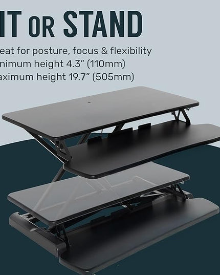 TechOrbits Standing Desk Converter - 42 Inch Adjustable Sit to Stand Up Desk Workstation, MDF Wood, Ergonomic Desk Riser with Keyboard Tray, Desktop Riser for Home Office Computer Laptop, Black 42"