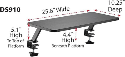 Kantek Ergonomic Mounted Computer Monitor Riser Stand, Floating Desk Shelf, Clamp On Base, 25.6" X 10.2" X 5.1", Black