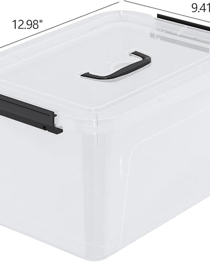 10 Quart Plastic Storage Bins with Lids and Handle, 4 Packs Clear Latching Box