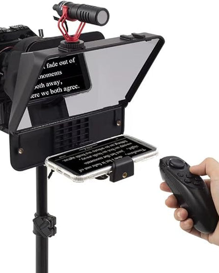 A10 Portable Teleprompter for Smartphones & DSLR Cameras with Phone Holder, Remote Control Ideal for Live Streaming, Interviews, Speeches & Video Production