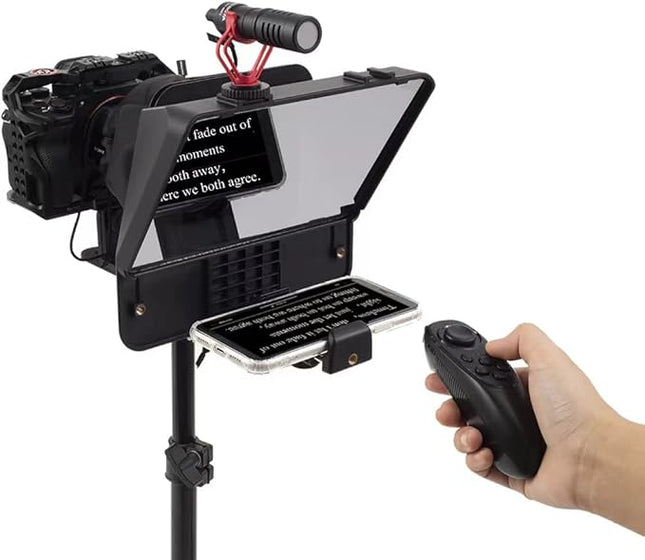 A10 Portable Teleprompter for Smartphones & DSLR Cameras with Phone Holder, Remote Control Ideal for Live Streaming, Interviews, Speeches & Video Production