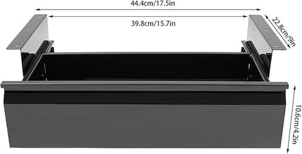 LEYSRIS 17.5" Under Desk Storage Drawer with Built-In Power Strip, Black Sliding Pull-Out Drawer for Sit Stand Workstation