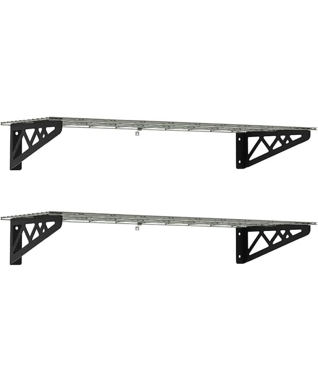 SafeRacks Wall Shelves - 2 Pk 12"x36" Wall Mountable Shelving Unit for Storage Rack, Pantry Shelves, or Utility Shelving, Heavy Duty Shelves w/ 4 Versatile Accessory Hooks, 300lbs Capacity, Hammertone