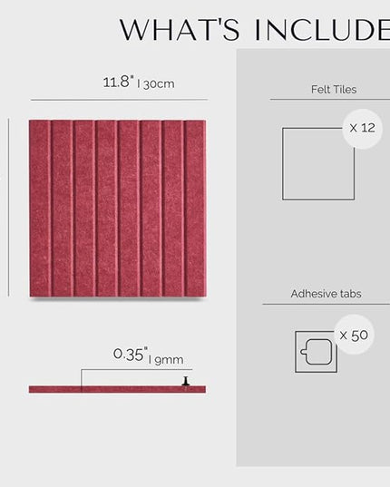 Large Bulletin Board 48x36 - Office Wall Organizer to Replace Your Old Cork Boards for Walls for Office Decor -12-Pack Felt Wall Panels to Use in Home Office Decor, Classroom Decor (Burgundy)