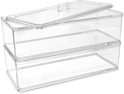 Isaac Jacobs Clear Acrylic Rectangular Stackable (2-Pack) Storage Organizer with Lid, Drawer Tray, Multi-Functional Tray, Bathroom, Kitchen, Home, Office, Desk, Drawers