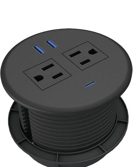 2 Pack Desktop Power Grommet,PD20W Fast Charging USB-C.3-inch Round Flush-Mount Desk Outlet,Meeoueoiu Recessed Grommet Outlet,3 USB Ports,2 AC Outlets,ETL Listed,6.5-FT Cord,Black