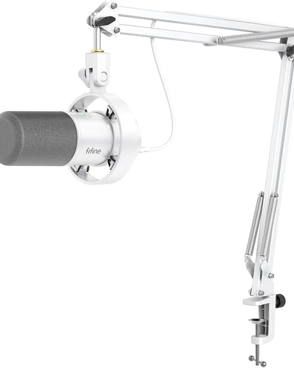 FIFINE Dynamic Microphone with Boom Arm, Studio Vocal XLR Microphone, Podcast USB Mic Kit for PC with Mute Button, Volume Knob, Headphone Jack, for Streaming Recording-AmpliTank K688CT White