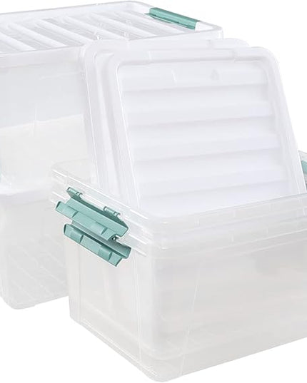 35 L Clear Large Storage Box, Plastic Storage Bins, Set of 4