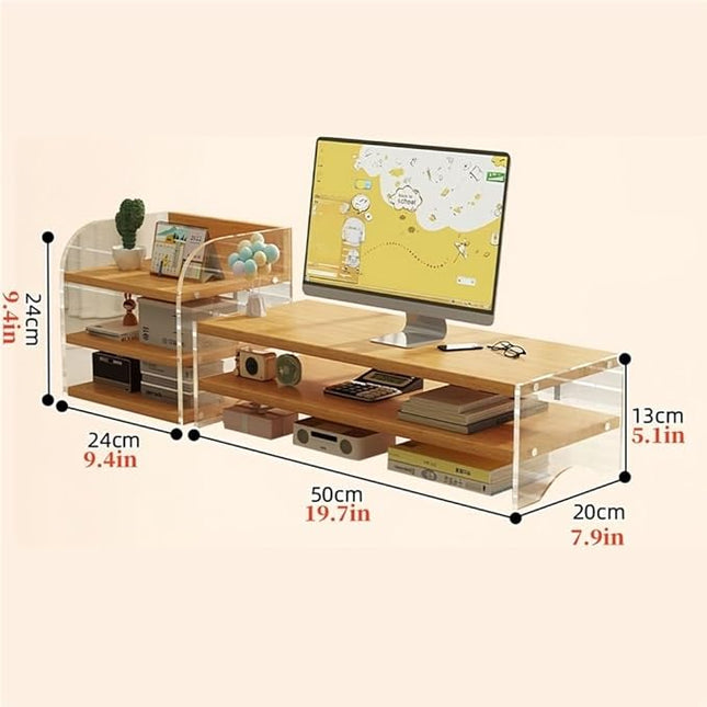 Desktop Monitor Riser Stand with Storage, Acrylic Floating Computer Stand, Multi-Level Desk Shelf Organizer for Home Office Workspace(Black,2-tier)
