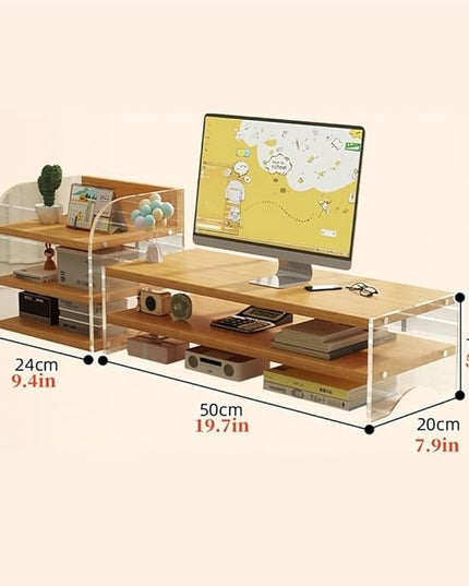 Desktop Monitor Riser Stand with Storage, Acrylic Floating Computer Stand, Multi-Level Desk Shelf Organizer for Home Office Workspace(Natural,2-tier)