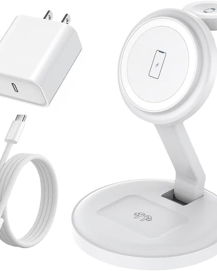 Charging Station for Apple Magnetic Wireless iPhone Mag-Safe Charger,15W 3in1 Foldable Wireless Dock Fast MagSafe Charger Stand for iPhone 17 Pro Max/16 Plus/16 ProMax/15/14/13,Apple Watch,AirPods Pro