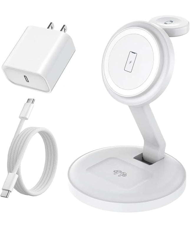 Charging Station for Apple Magnetic Wireless iPhone Mag-Safe Charger,15W 3in1 Foldable Wireless Dock Fast MagSafe Charger Stand for iPhone 17 Pro Max/16 Plus/16 ProMax/15/14/13,Apple Watch,AirPods Pro