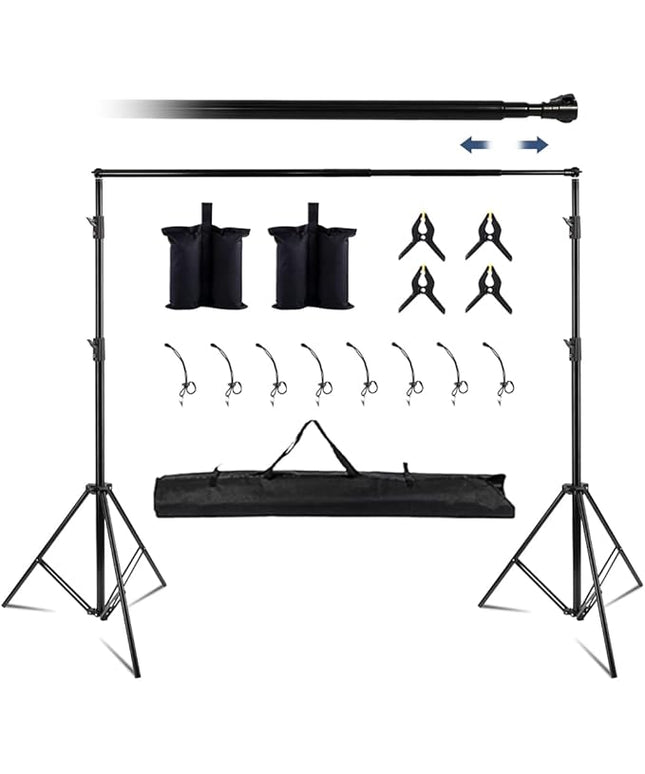 Kate Backdrop Stand Kit for Photography, 10x8.5ft(WxH) Adjustable Heavy Duty Photo Background Stand with 8 Clamps and 2 Sandbags, Back Drop Support System Stand for Backdrop Parties