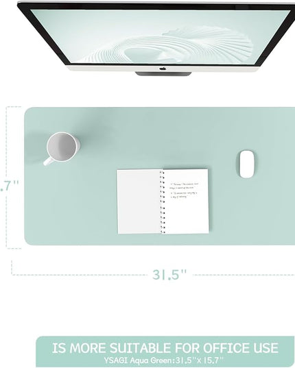 YSAGi Non-Slip Leather Desk Pad, Waterproof Laptop Computer Desk Keyboard Mat, Table Protector Blotter Mat, Large Mouse Pad for Office/Work/Home/Decor(Mint Green, 31.5" x 15.7")