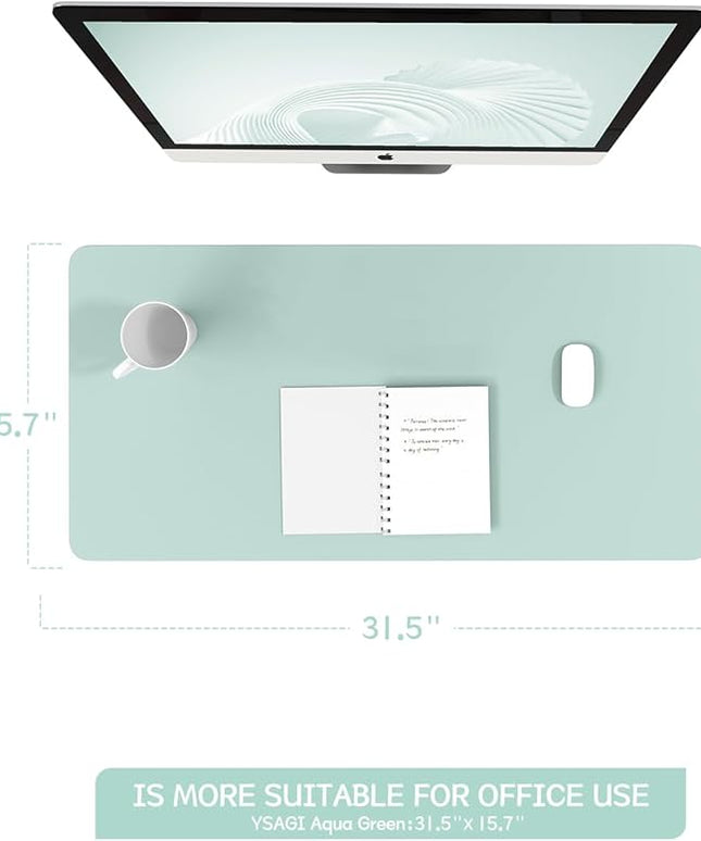YSAGi Non-Slip Leather Desk Pad, Waterproof Laptop Computer Desk Keyboard Mat, Table Protector Blotter Mat, Large Mouse Pad for Office/Work/Home/Decor(Mint Green, 31.5" x 15.7")