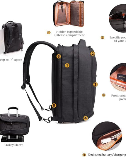 Knack Series 1 Laptop Backpack Fits up to 17 Inch - Knack Bags Carry-On Backpack, TSA Approved, Expandable Travel Backpacks With 4 Day Outfit Capacity (Stealth Black, Large)