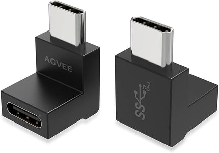 AGVEE 4 Pack Front Angle 90 Degree USB-C Male to USB-C Right Angled Female Adapter (Type-C 3.2 Gen 2) Converter Video Type-C 10G Data Extension Coupler Converter Connector, Black