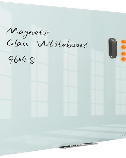 Magnetic Glass Dry Erase Board - White Board 48 x 96 Inch Wall Mounted Glass Whiteboard, Large Frameless White Board for Wall Office, Home & School,