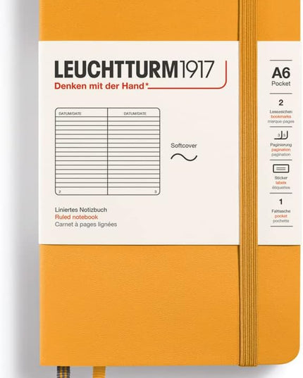 LEUCHTTURM1917 - Notebook Softcover Pocket A6-123 Numbered Pages for Writing and Journaling (Ruled, Rising Sun)