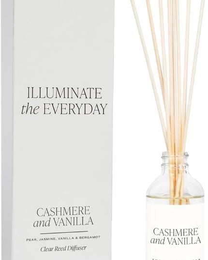 Sweet Water Decor Non-Toxic Cashmere and Vanilla Reed Diffuser Set, Cashmere, Sandalwood, Milky Coconut, Bourbon Vanilla Scented Diffuser for Home, Light Fragrance, Made in The USA, 3.5 FL OZ