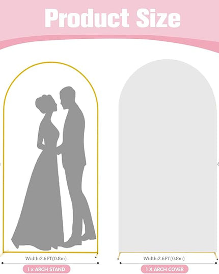 6FT Arch Backdrop Stand and Arch Cover Set, Gold Metal Arch Stand Backdrop with White Arch Stand Cover Ideal for Weddings, Birthday Parties, Baby Showers, Celebration Decorations
