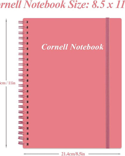 Yaridar A4 Cornell Notes Notebook - College Spiral Cornell Notebooks for Note Taking, Subject Ruled Steno Pads for Office/School/College/Home, 8.5" x 11", Pink