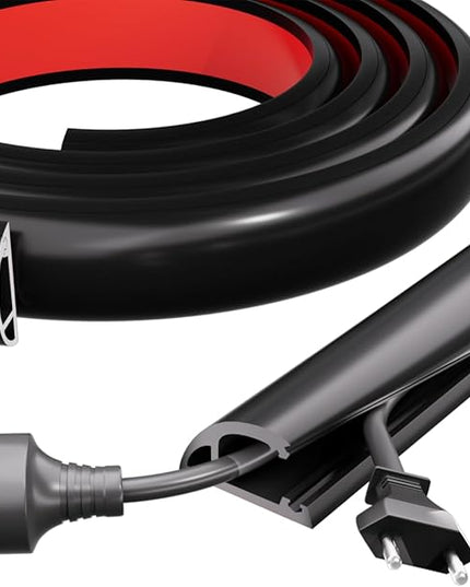 Kneelisa 6FT Side-Open Extension Cord Covers for Wires on Floor,Silicone Power Cable Protector Cord Hider Management Strip,Hide Electric Wire on Carpet,Chord Runner Protective Safety Wiremold,Black