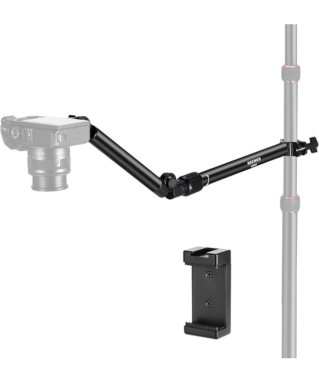 NEEWER Overhead Camera Mount Arm with Phone Clip, 22"/56cm 180°&360° 2 Section Flexible Holding Arm for Desk Stand, Fits 0.87"-1.1" Tube, 5.5lb/2.5kg Max Load for Camera LED Ring Light Mic, DS009