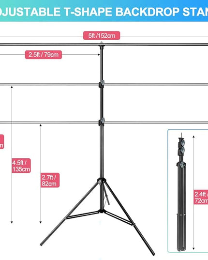 Black White Backdrop Screen with Stand Kit for Photo Video Studio Filming 5X6.5ft, Black Backdrop White Photo Curtain Background with T Shape Stand and 5 Spring Clamp for Photography Party Decorations