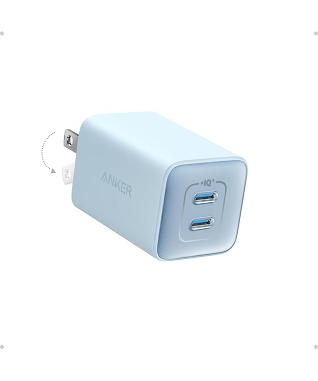 Anker Nano Charger, 47W 2 Port Compact Foldable GaN USB C Charger for iPhone 17/16, Galaxy, Pixel, Compatible with MagSafe (Blue)