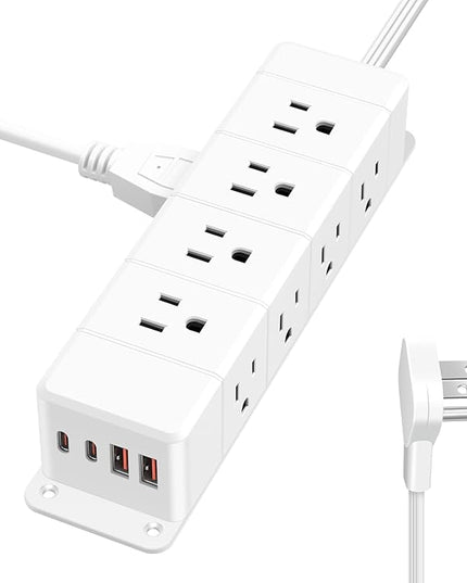 45W USB-C Fast Charging Under Desk Power Strip,12 Outlet Mountable Power Strip with 4 USB,1200J Surge Protection,10FT Flat Extension Cord