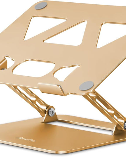 Adjustable Laptop Stand for Desk,Portable Laptop Stand Holder and Riser,Foldable Aluminum Notebook Computer Stands for MacBook Air Pro HP Lenovo Dell Samsung Chromebook, 10-15.6 inch, Gold