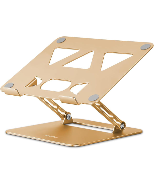 Adjustable Laptop Stand for Desk,Portable Laptop Stand Holder and Riser,Foldable Aluminum Notebook Computer Stands for MacBook Air Pro HP Lenovo Dell Samsung Chromebook, 10-15.6 inch, Gold