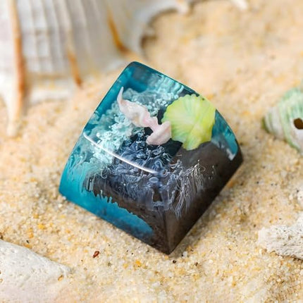 Jellyfish Artisan Keycap Black Blue Coral R1 SA Profile Custom Sea Creature Keycaps 1U ESC Handmade Gaming Sea Resin Key cap Cherry MX Switch Compatible Mechanical Keyboard Jellyfish Lover Gift