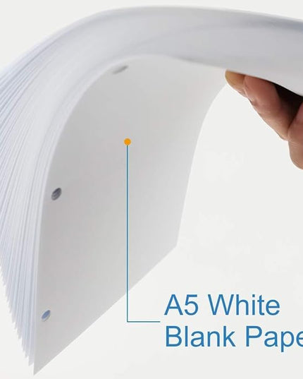 (5-Pack) A5 Filler Paper, 3 Hole Planner Refills, Organizer, Loose-leaf Binder Paper, Total 500 Sheets/1000 Pages, 100gsm, Blank, White Paper, 5.8 x 8.2 Inch, 3 Hole Filler Paper