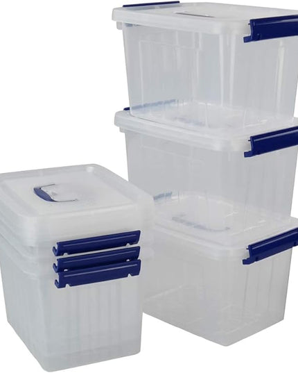6 Quart Plastic Storage Latch Box, 6-Pack Clear Storage Bin with Handle